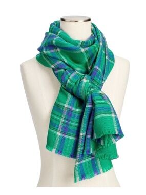 Talbots blue green tartan plaid wool blend scarf